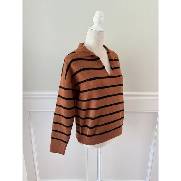 Camel & Black Striped Fashion Popover Sweater S - Picture 2 of 5